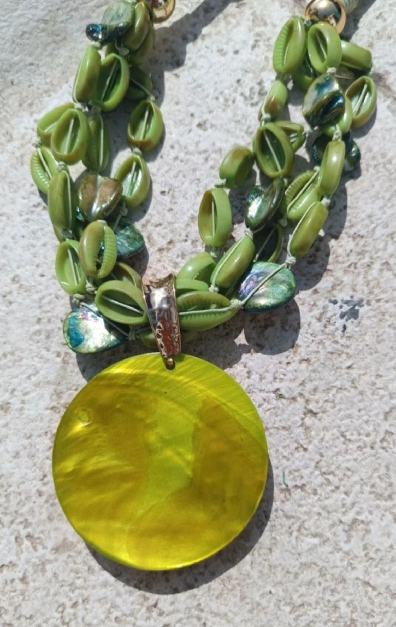 Boho necklace. Summer beads. Green and gold color. – photo 3